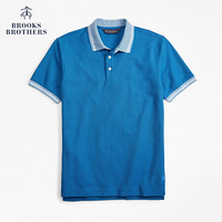 Brooks Brothers/布克兄弟男士提花面料条纹领边修身短袖Polo衫 B465-蓝色混色 XL