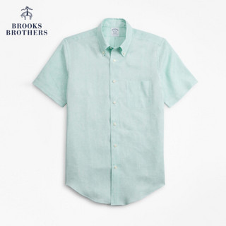 Brooks Brothers/布克兄弟男士亚麻扣结领休闲短袖衬衫1000063821 3003-绿色 XL