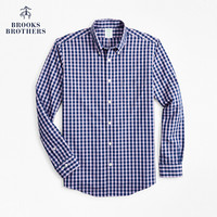 Brooks Brothers/布克兄弟男士免烫府绸棉格纹设计修身衬衫休闲 B475-深蓝色格纹 S