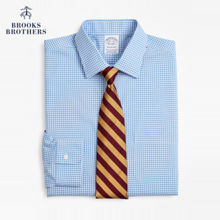 Brooks Brothers/布克兄弟男士牛津纺免烫细格纹长袖衬衫商务通勤 4003-蓝色 15/32