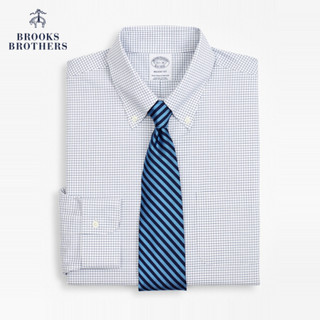 Brooks Brothers/布克兄弟男士牛津纺免烫细格纹长袖衬衫商务通勤 4004-藏青色 16/35