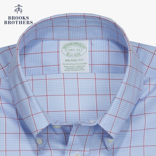 Brooks Brothers/布克兄弟男士20春新细点牛津纺免烫格纹修身衬衫 4000-淡蓝色 16/H/4