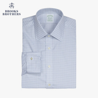 Brooks Brothers/布克兄弟男士20春新牛津纺免烫格纹修身长袖衬衫 B115-蓝白格纹 15/32