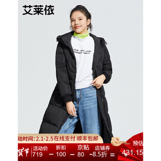 ERAL/艾莱依2020秋冬新款时尚保暖白鸭绒羽绒服女装休闲长款外套 炭黑 165