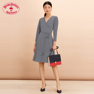 Brooks Brothers/布克兄弟女士收腰logo印花V领连衣裙休闲通勤 B475-蓝白混色 L