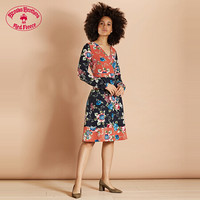 Brooks Brothers/布克兄弟秋冬新品女士V领大花图案拼接连衣裙 9003-花色 10