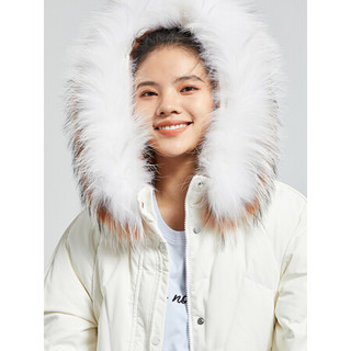 艾莱依羽绒服女2020冬季新款时尚个性加厚羽绒外套双色毛领大衣 暖白色 170