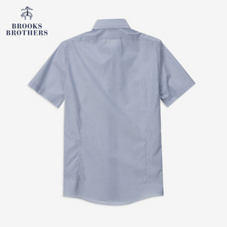 Brooks Brothers/布克兄弟男士20夏新府绸棉短袖细条纹修身衬衫 4004-藏青色格纹 17/H