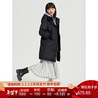 艾莱依2020秋冬新款休闲羽绒服女中长款披肩式防风保暖丝绒大衣 炭黑 170