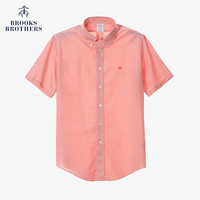 Brooks Brothers/布克兄弟男士府绸棉免烫细格纹设计短袖衬衫 B115-粉色 M