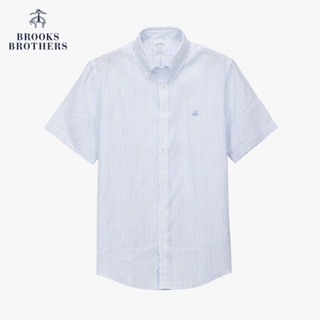 Brooks Brothers/布克兄弟男士20夏新亚麻面料细条纹短袖休闲衬衫 4000-淡蓝色 M