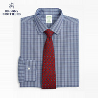 Brooks Brothers/布克兄弟男士府绸棉格纹设计免烫修身长袖衬衫 B465-靛蓝色 16/H/4