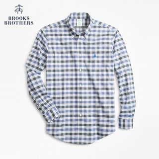 Brooks Brothers/布克兄弟男士Supima棉一花面料拼色格纹修身衬衫 B465-深蓝色 XS