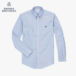 Brooks Brothers/布克兄弟男士府绸棉免烫logo款长袖衬衫休闲 4000-淡蓝色 S