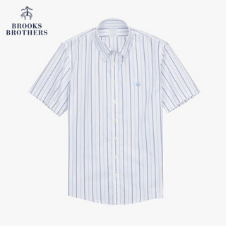 Brooks Brothers/布克兄弟男士20夏新府绸棉logo款短袖修身衬衫 4003-淡蓝色 S