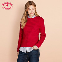 Brooks Brothers/布克兄弟女士绵羊绒圆领缆线编织花纹毛衣休闲 6001-中红色 M