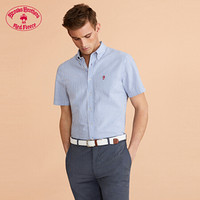 Brooks Brothers/布克兄弟男士20夏新棉质泡泡纱logo款短袖衬衫 4003-蓝色 S