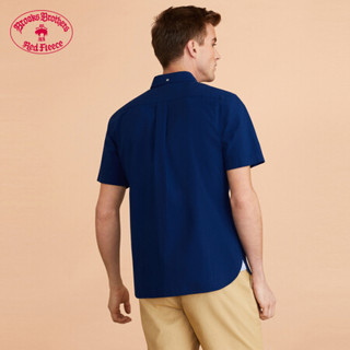 Brooks Brothers/布克兄弟男士20夏新棉质泡泡纱logo款短袖衬衫 4004-藏青色 S