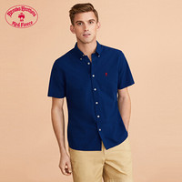 Brooks Brothers/布克兄弟男士20夏新棉质泡泡纱logo款短袖衬衫 4004-藏青色 S