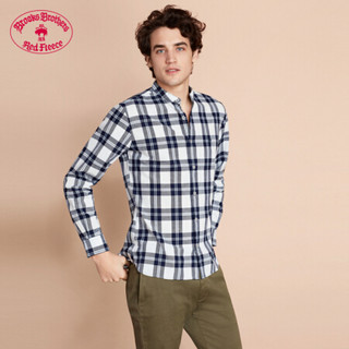 Brooks Brothers/布克兄弟男士棉质格纹小立领衬衫休闲 4003-蓝白格纹 M