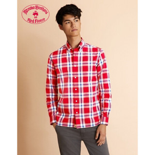 Brooks Brothers/布克兄弟男士尼龙微弹格纹设计休闲衬衫 B645-红色混色 S