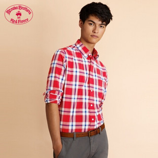 Brooks Brothers/布克兄弟男士尼龙微弹格纹设计休闲衬衫 B645-红色混色 S