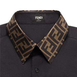 孔雀翎FENDI 芬迪 海囤全球 2019新款男士SHIRT白色棉府绸撞色领提花FF图案衬衫 FS0751A4S6F0QA0 黑色 39