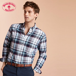 Brooks Brothers/布克兄弟男士修身格纹休闲衬衫1000061787 4002-深蓝色条纹 L