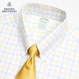 Brooks Brothers 男士府绸棉微弹免烫格纹长袖正装衬衫 7005-黄色 15/H/4