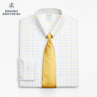 Brooks Brothers/布克兄弟男士府绸棉微弹免烫格纹长袖正装衬衫 7005-黄色 16/35