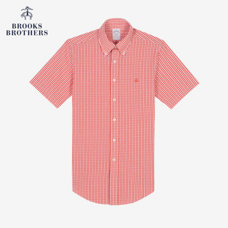 Brooks Brothers/布克兄弟泡泡纱小格子休闲短袖衬衫1000046005 B835-桔色 S