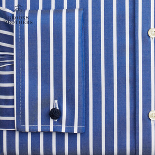 Brooks Brothers/布克兄弟男士Supima棉免烫条纹设计长袖正装衬衫 B465-蓝色 14/H/2