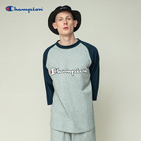 Champion冠军 ACTION STYLE草字印花LOGO撞色牛角袖宽松短袖T恤男 灰色 M