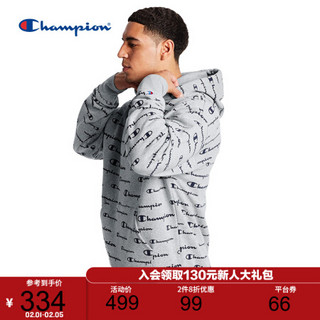 Champion冠军春季草写加绒小Logo太空棉连帽卫衣男 灰色 XL