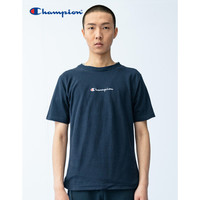 Champion春夏情侣短袖T恤 草字刺绣 REVERSE WEAVE 圆领情侣T恤男女 藏青色 M