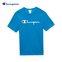 Champion冠军春夏经典款情侣款撞色刺绣草写大Logo短袖T恤 皇家蓝 XXL