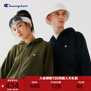 Champion冠军秋冬新款草写大C连帽拉链卫衣运动外套 墨绿色 XXL