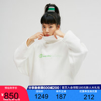 Champion春季新款女式撞色草写LOGO半高领卫衣连衣裙 白色拼接 L