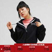 Champion冠军秋冬新款女式草写小Logo短款拉链连帽卫衣开衫 黑色 XL