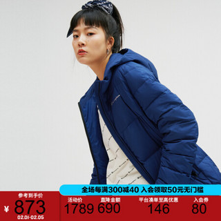 Champion冠军冬季新款女式草写小LOGO连帽羽绒服 蓝色 XL