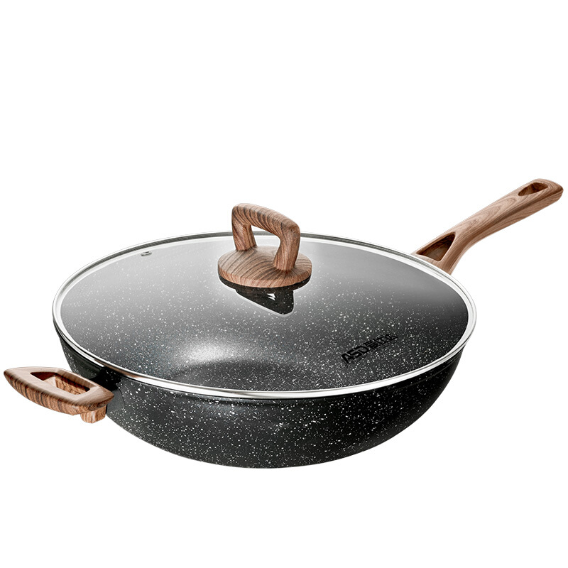 爱仕达 asd 炒锅炒菜锅麦饭石色不粘锅32cm平底电磁炉煤燃气通用cl32