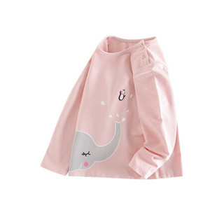 小猪班纳女童长袖T恤2020秋新款宝宝小象卡通打底衫儿童上衣 芭蕾粉 100cm