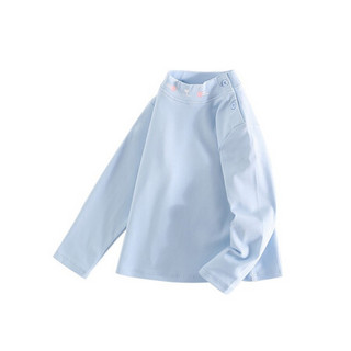 小猪班纳女童长袖T恤儿童上衣秋季2020新款打底衫纯色樽领衫 冰水蓝 100cm