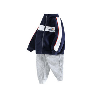 小猪班纳男童套装2020秋季新款儿童外套长裤两件套宝宝运动风 经典蓝 80cm