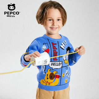 小猪班纳男童卡通毛衣冬季新款宝宝休闲针织衫儿童线衫纯棉 咖啡色 110cm