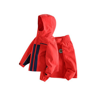 小猪班纳男童连帽风衣2020冬季新款中大童外套儿童保暖两件套 经典红 160cm