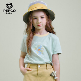 小猪班纳童装2021夏季新款女童圆领短袖T恤地球图案 珊瑚砂 160cm