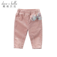 davebella戴维贝拉女童秋冬季新款裤子 公主女宝宝休闲蝴蝶结春秋长裤 灰粉加厚DB3953-B 110cm(5T(建议身高100-110cm))