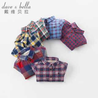 davebella戴维贝拉秋冬季新款男女童儿童保暖衬衫 宝宝加绒格子衬衫 蓝色格 100cm(4Y(建议身高90-100cm))