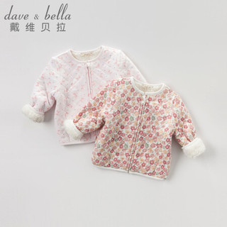 davebella戴维贝拉秋冬童装加绒宝宝保暖棉衣女幼童碎花夹棉内胆 粉色北极熊 18M（73cm（建议身高66-73cm））
